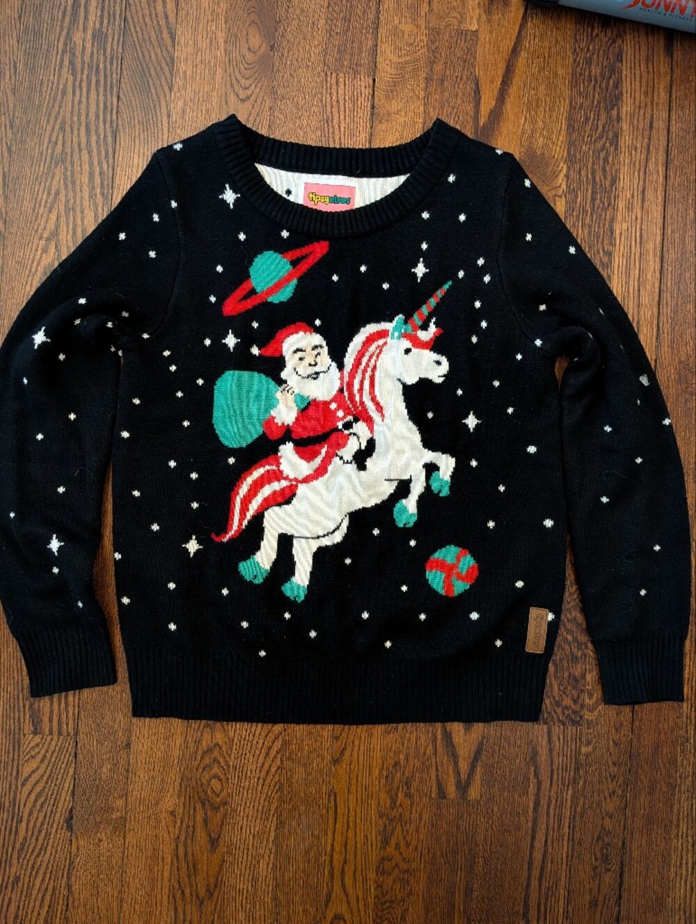 Tipsy Elves Santa Riding Unicorn Holiday Crewneck Sweater